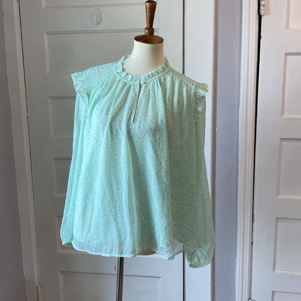 Loft Mint Green Animal Print Top, Size L